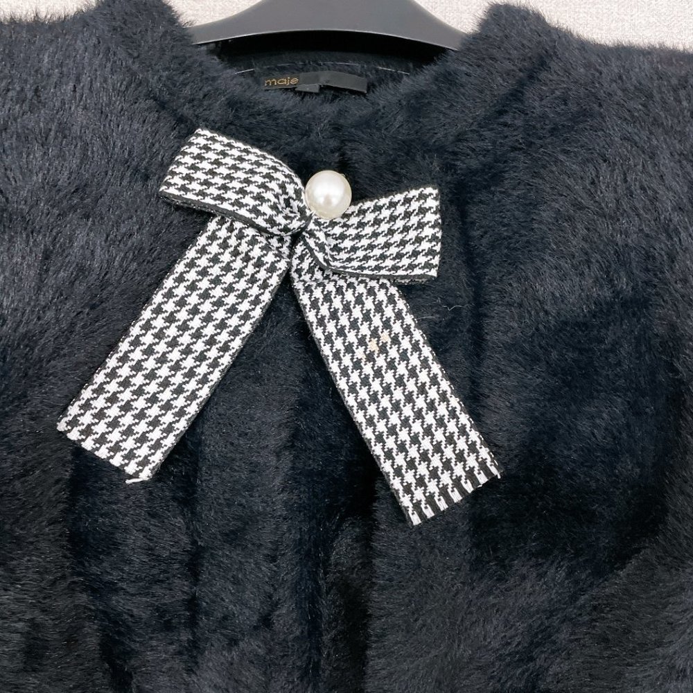 98% NEW MAJE BLACK FUR SWEATER, WITH BOW - Picture 6 of 9